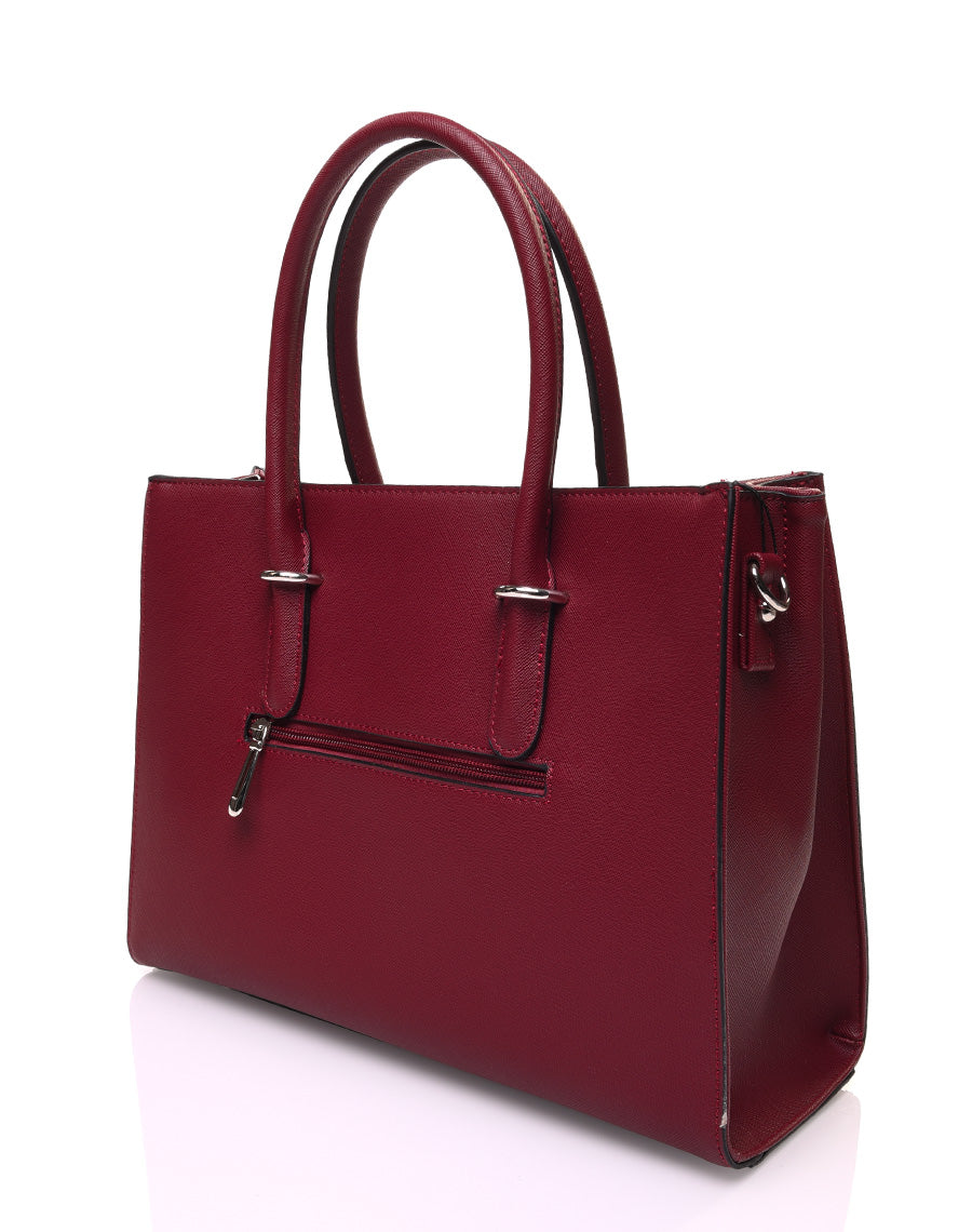 Sac à main bordeaux à plaques couleur argent et hanses moyennes