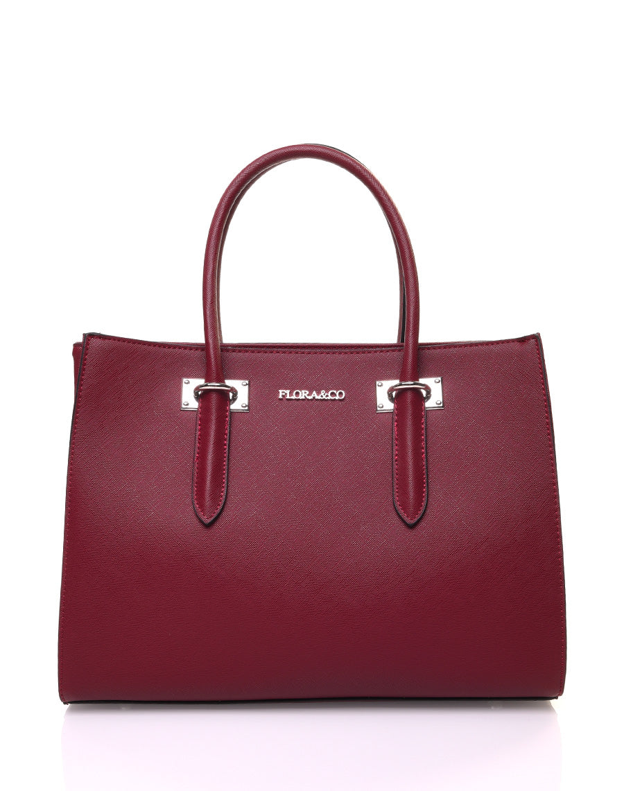 Sac à main bordeaux à plaques couleur argent et hanses moyennes