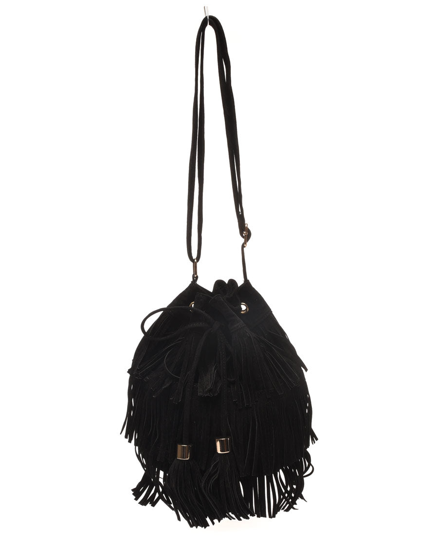 Sac à main bourse noir à franges