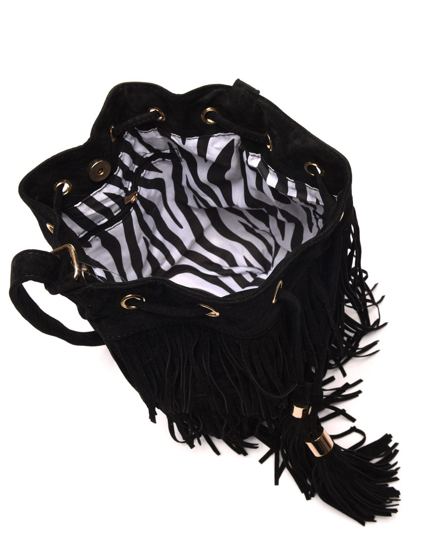 Sac à main bourse noir à franges