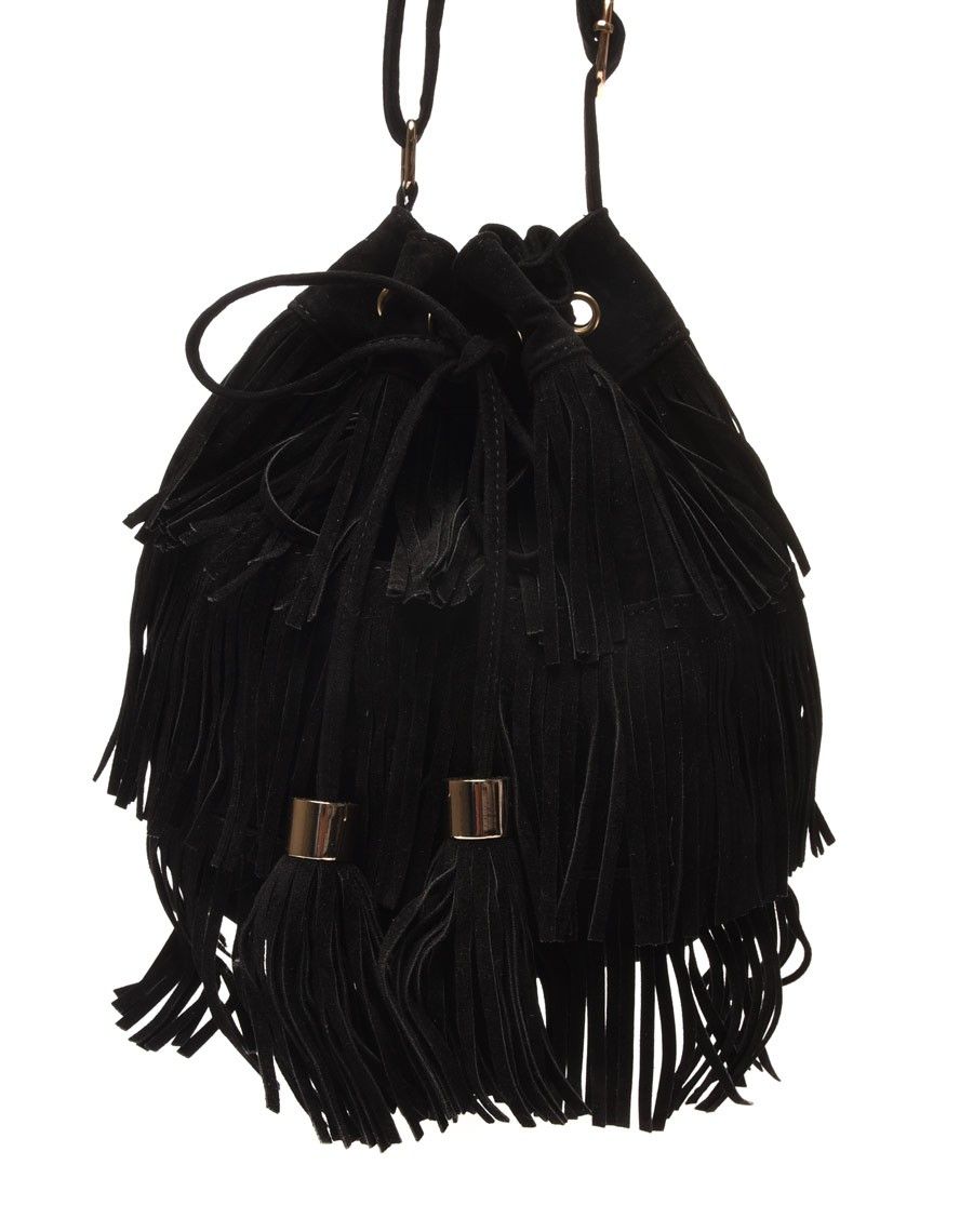 Sac à main bourse noir à franges