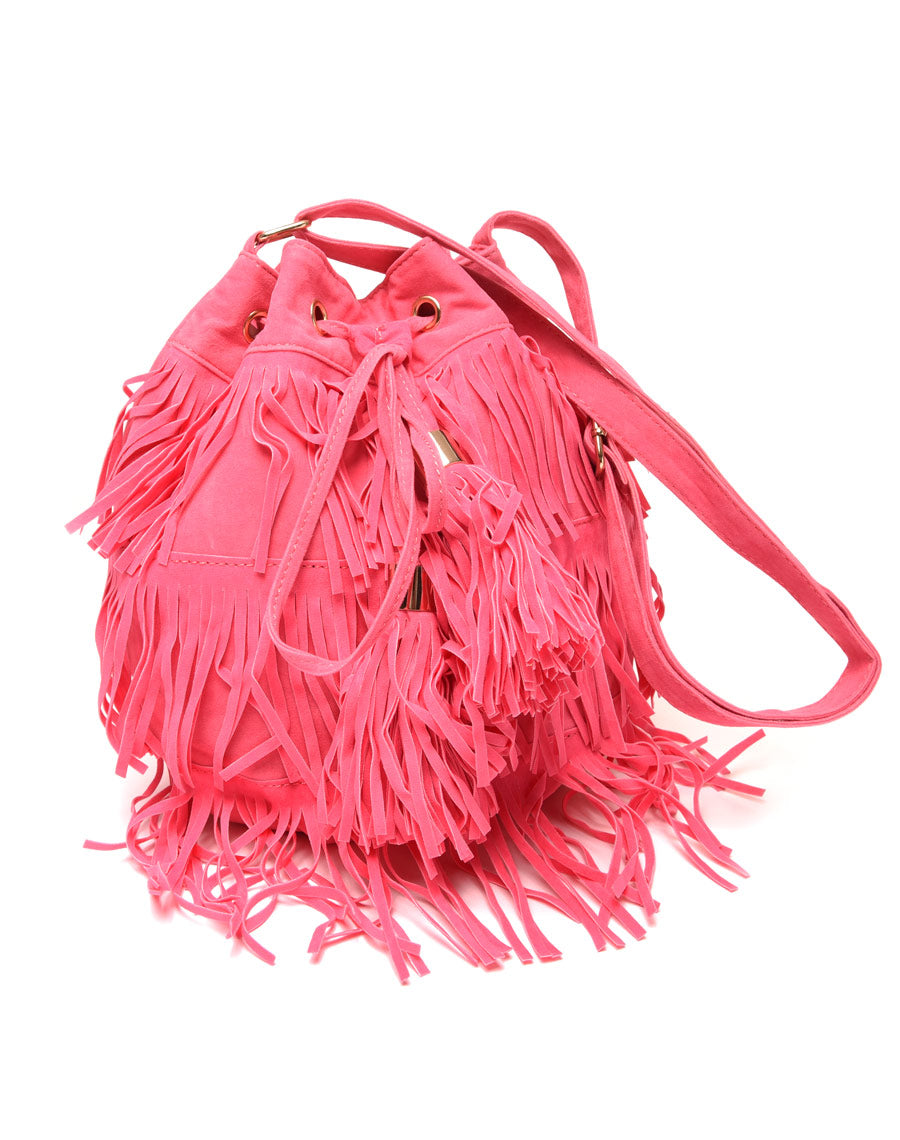 Sac à main bourse rose à franges