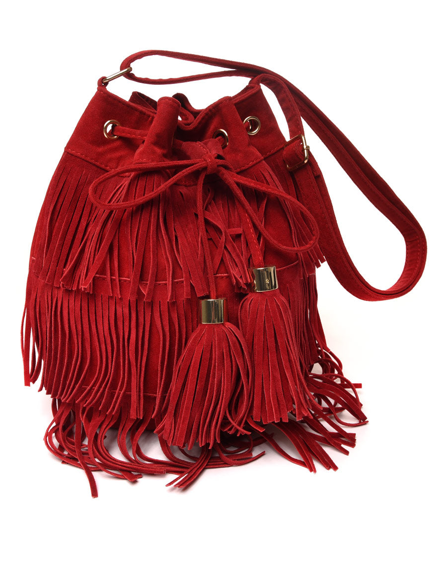Sac à main bourse rouge à franges