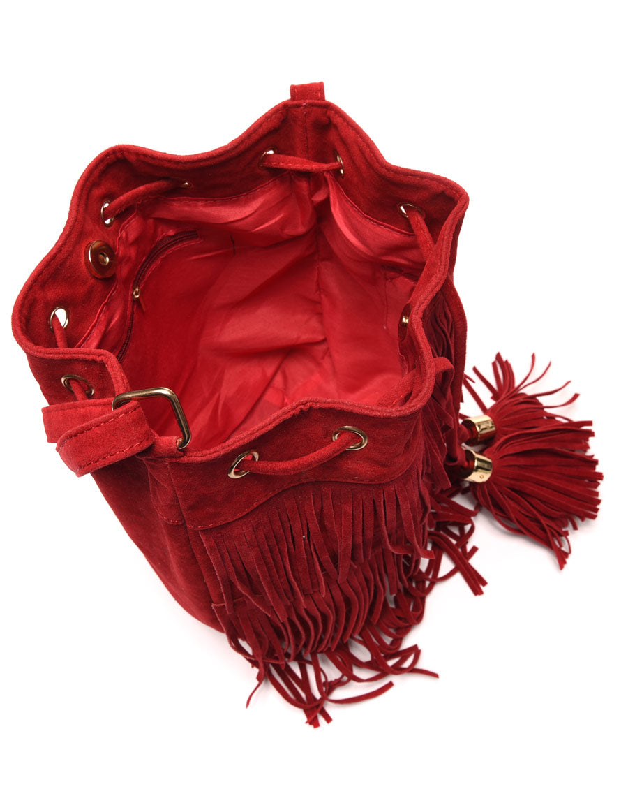 Sac à main bourse rouge à franges