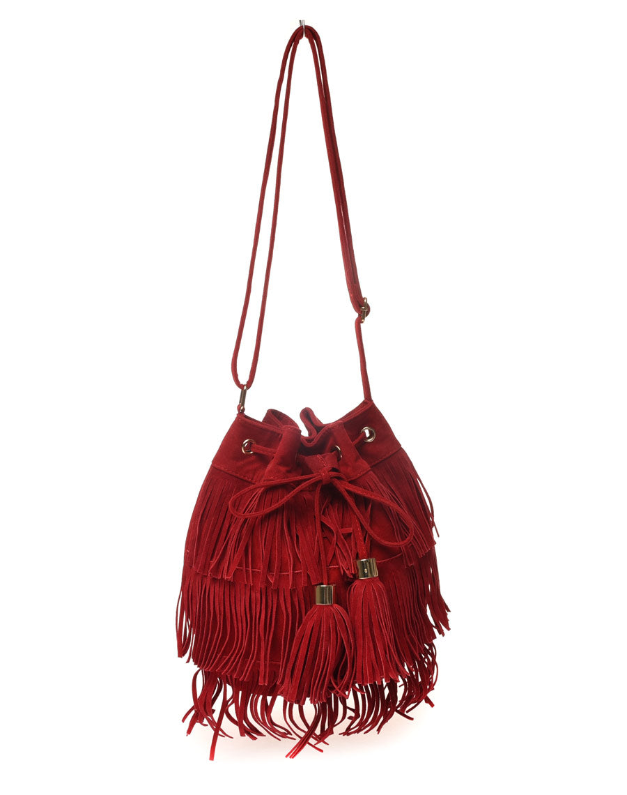 Sac à main bourse rouge à franges