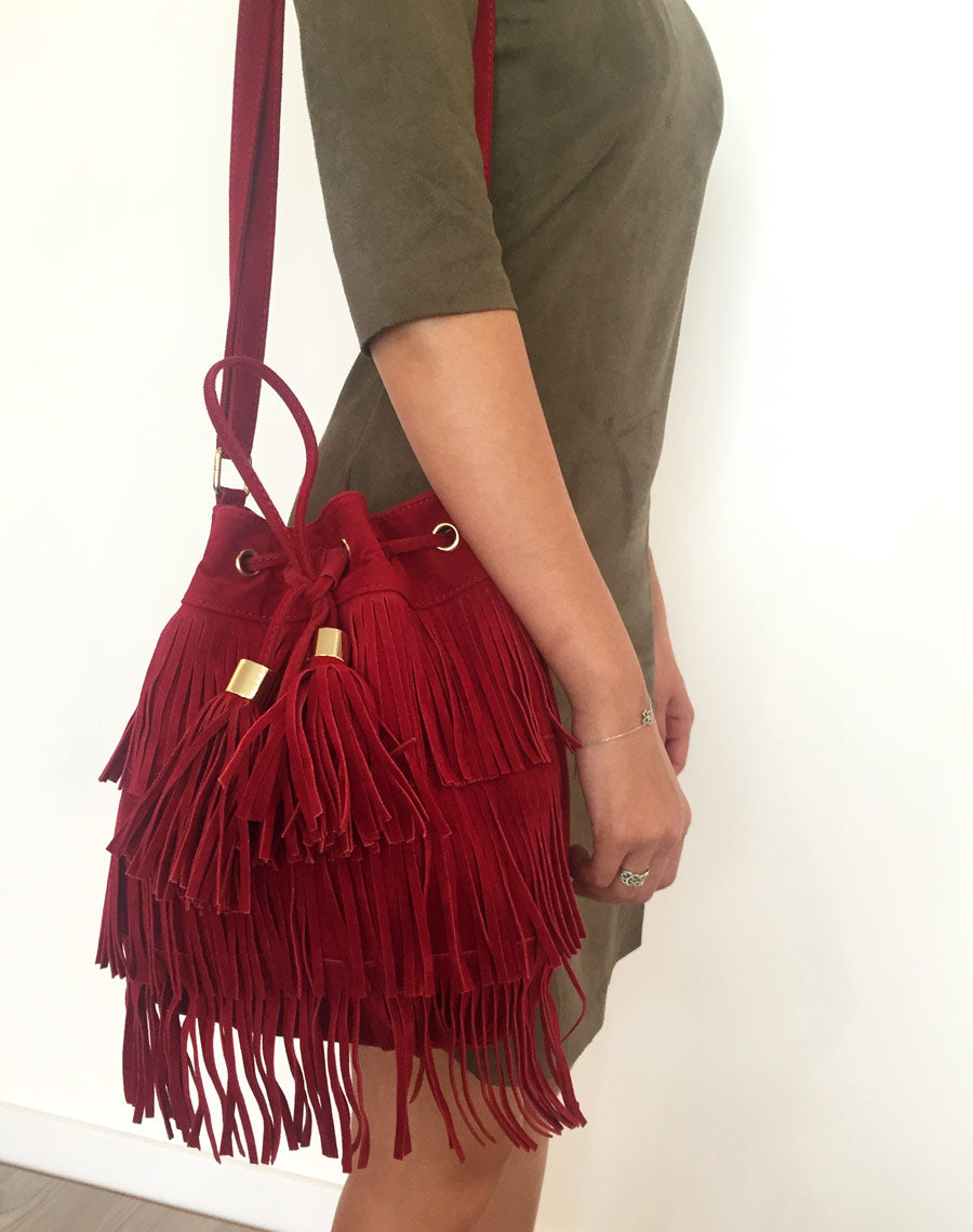 Sac à main bourse rouge à franges