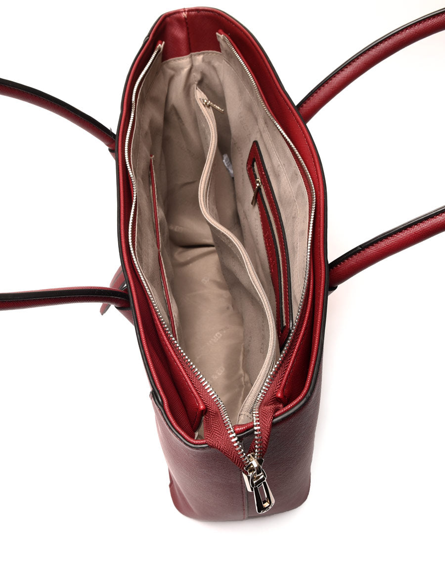 Sac à main cabas bordeaux poche zippée