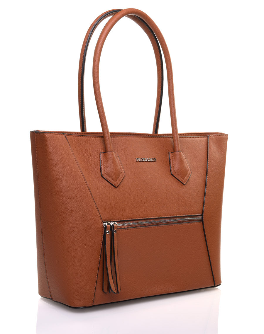 Sac à main cabas camel poche zippée