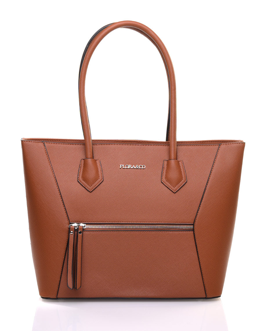 Sac à main cabas camel poche zippée