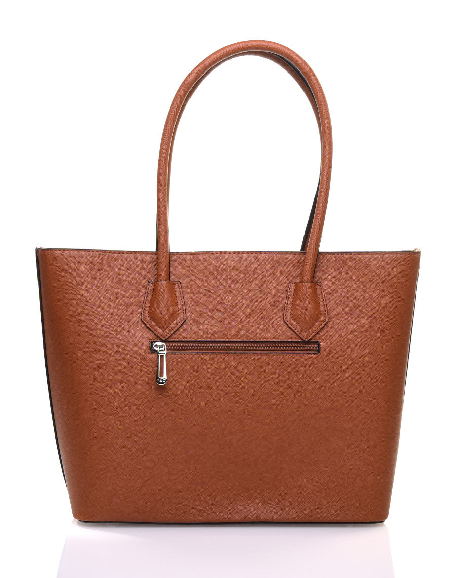 Sac à main cabas camel poche zippée