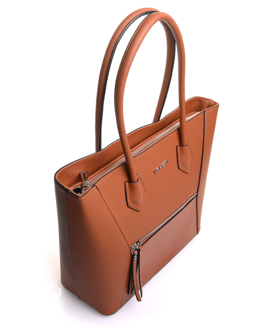 Sac à main cabas camel poche zippée