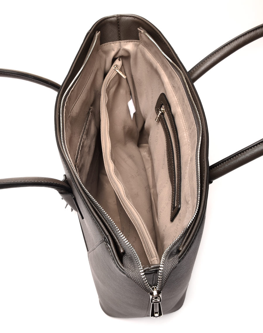 Sac à main cabas gris anthracite poche zippée