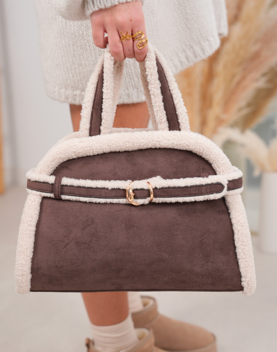 Sac à main cabas marron en fourrure