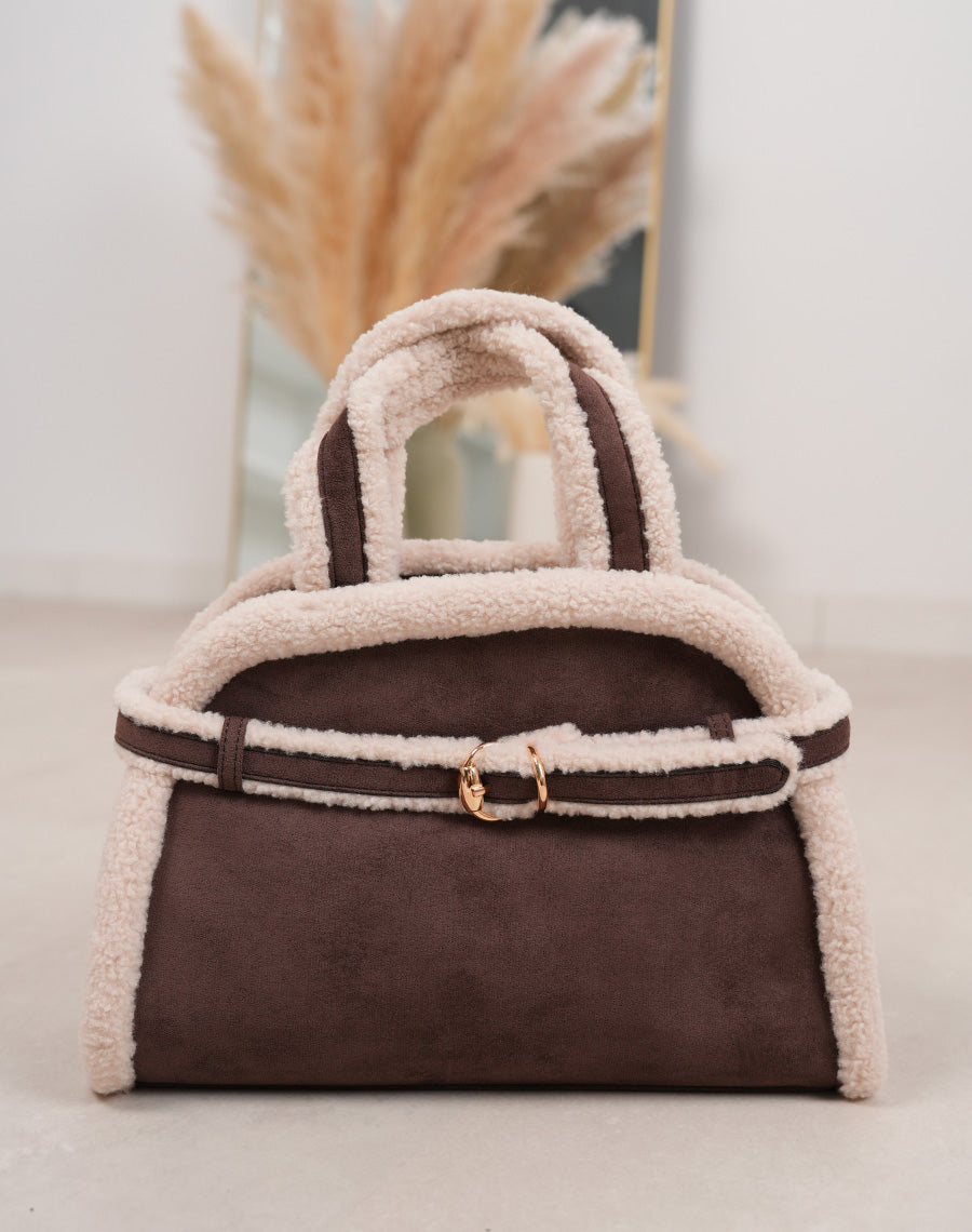 Sac à main cabas marron en fourrure