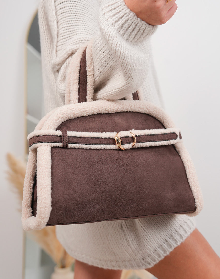 Sac à main cabas marron en fourrure