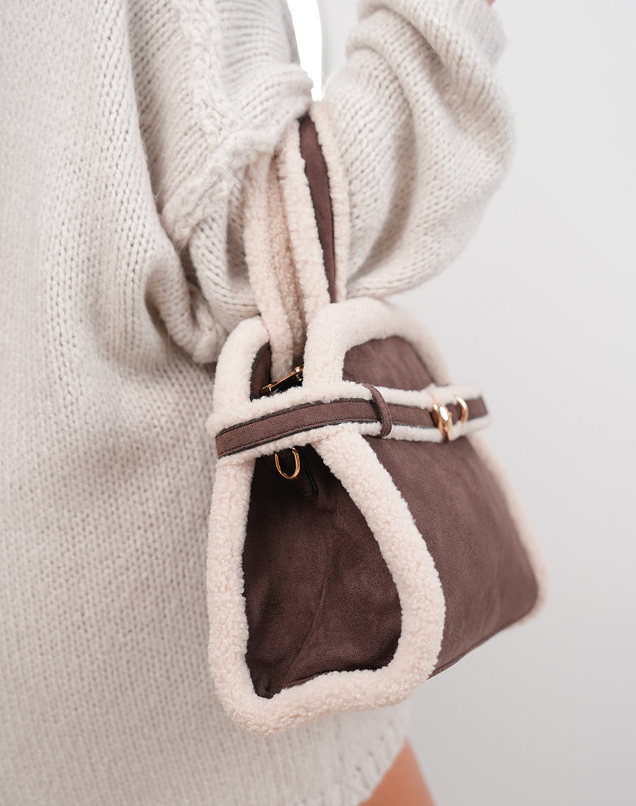 Sac à main cabas marron en fourrure