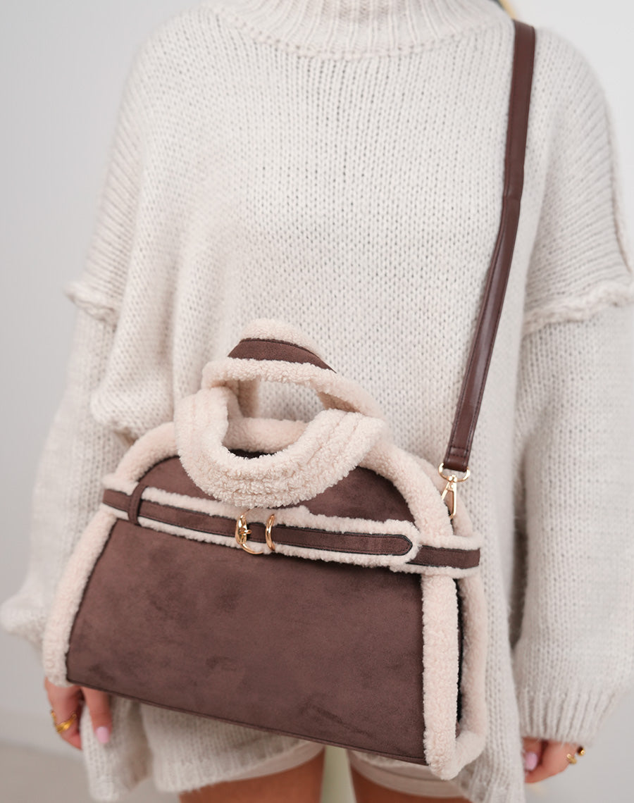 Sac à main cabas marron en fourrure