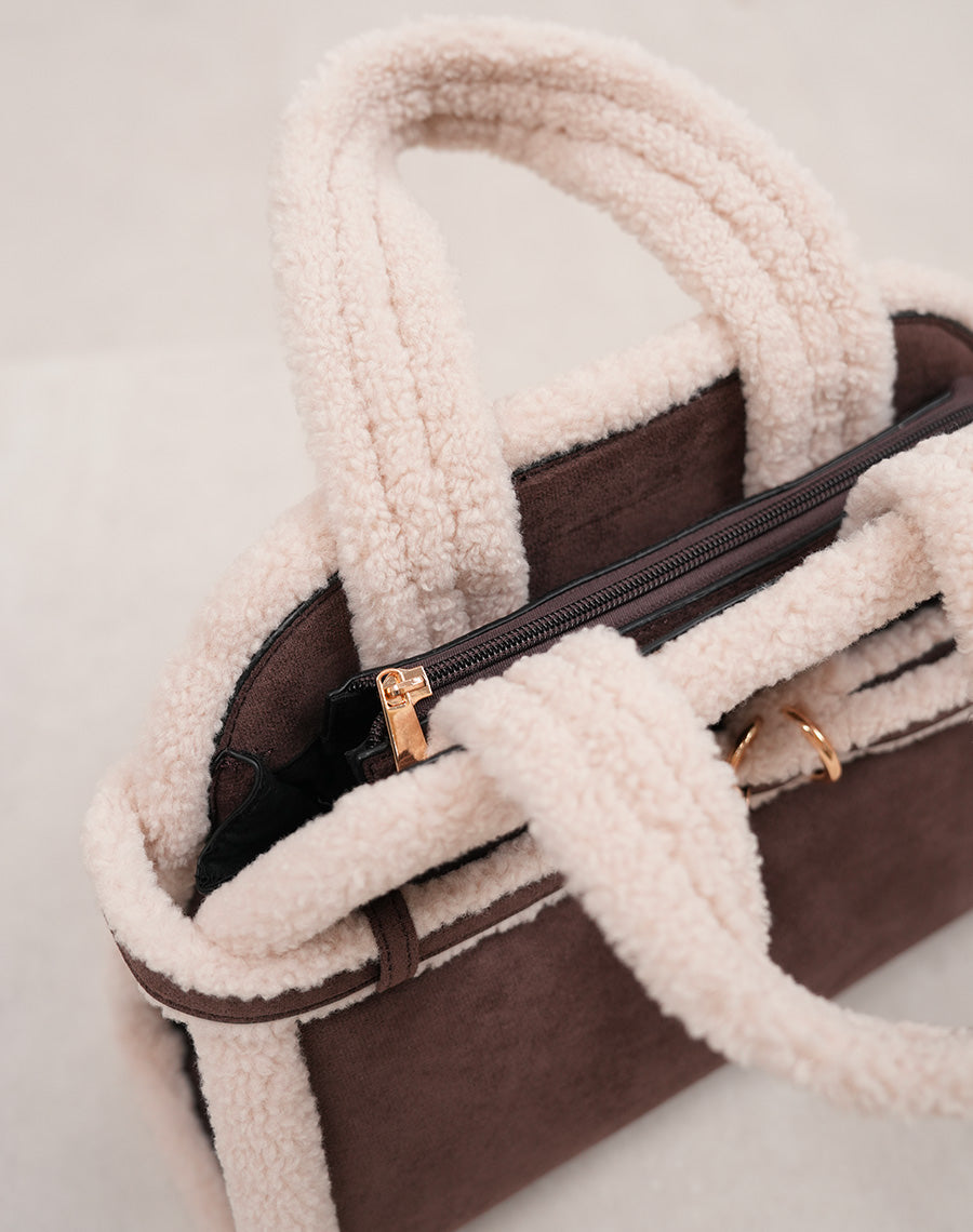 Sac à main cabas marron en fourrure