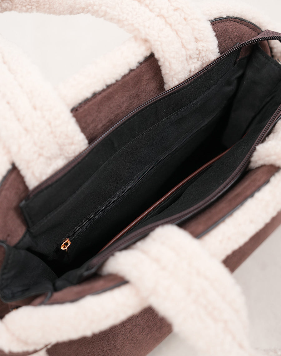 Sac à main cabas marron en fourrure