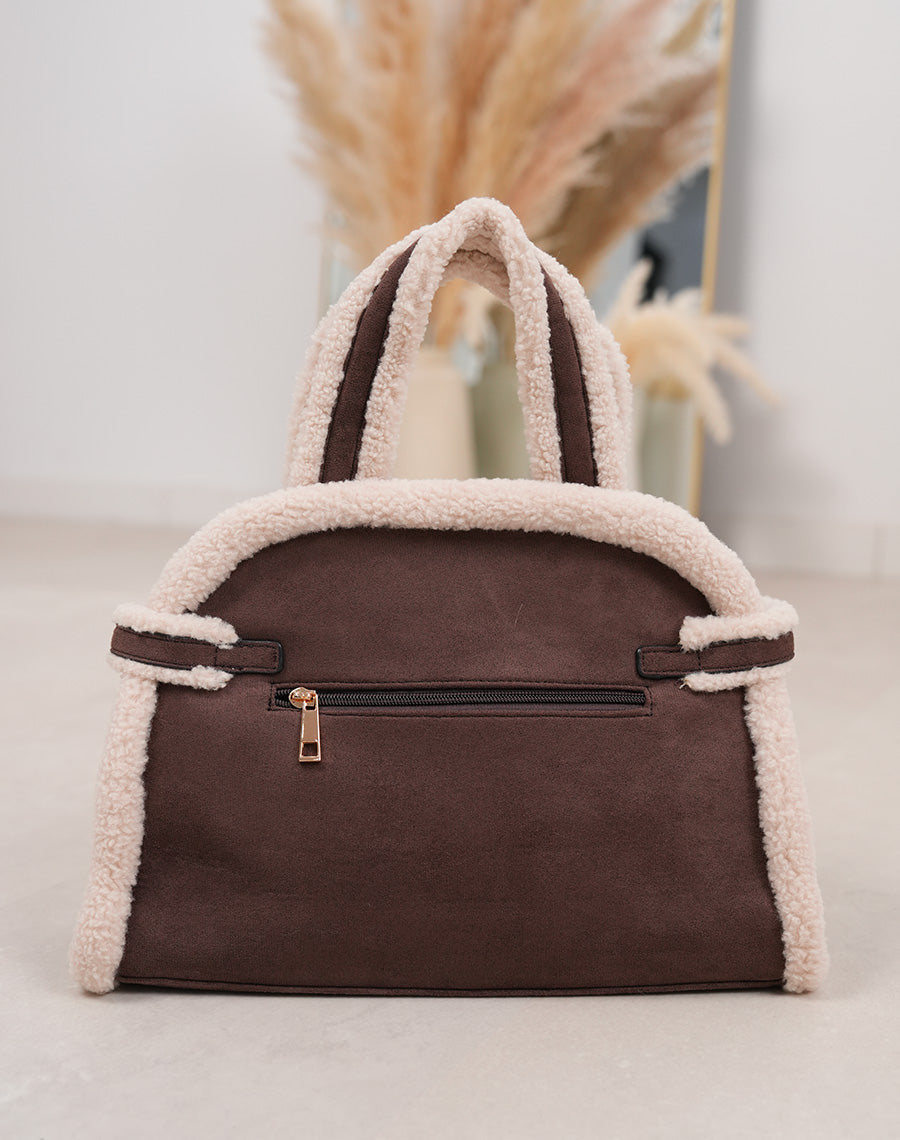 Sac à main cabas marron en fourrure