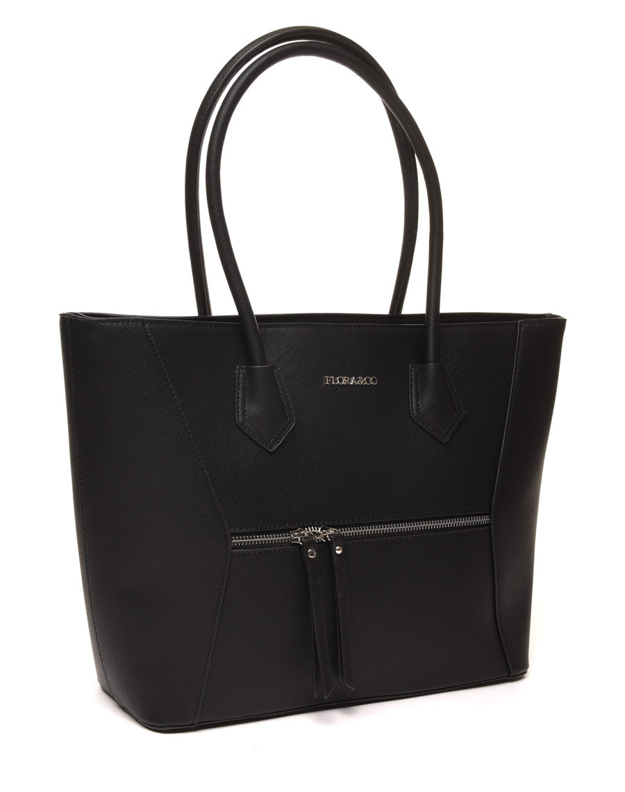 Sac à main cabas noir poche zippée