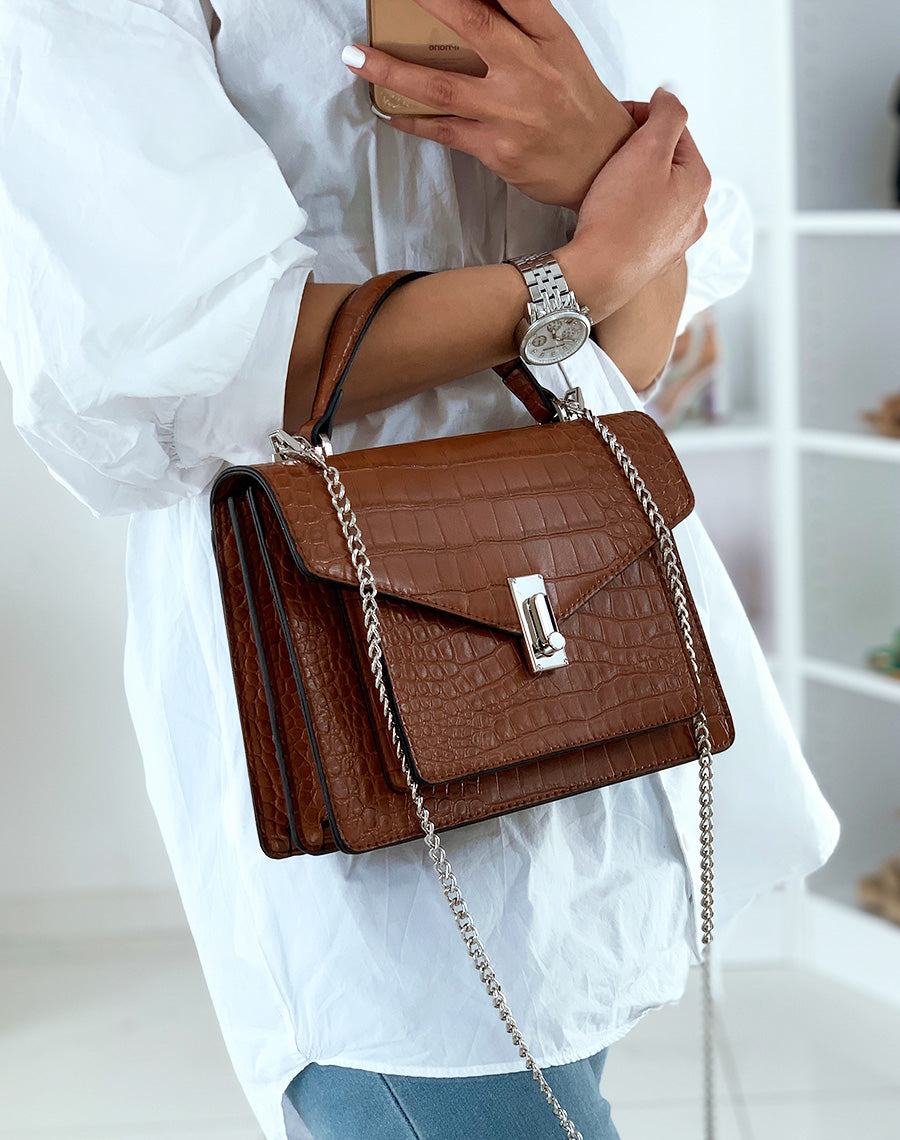 Sac à main camel effet croco