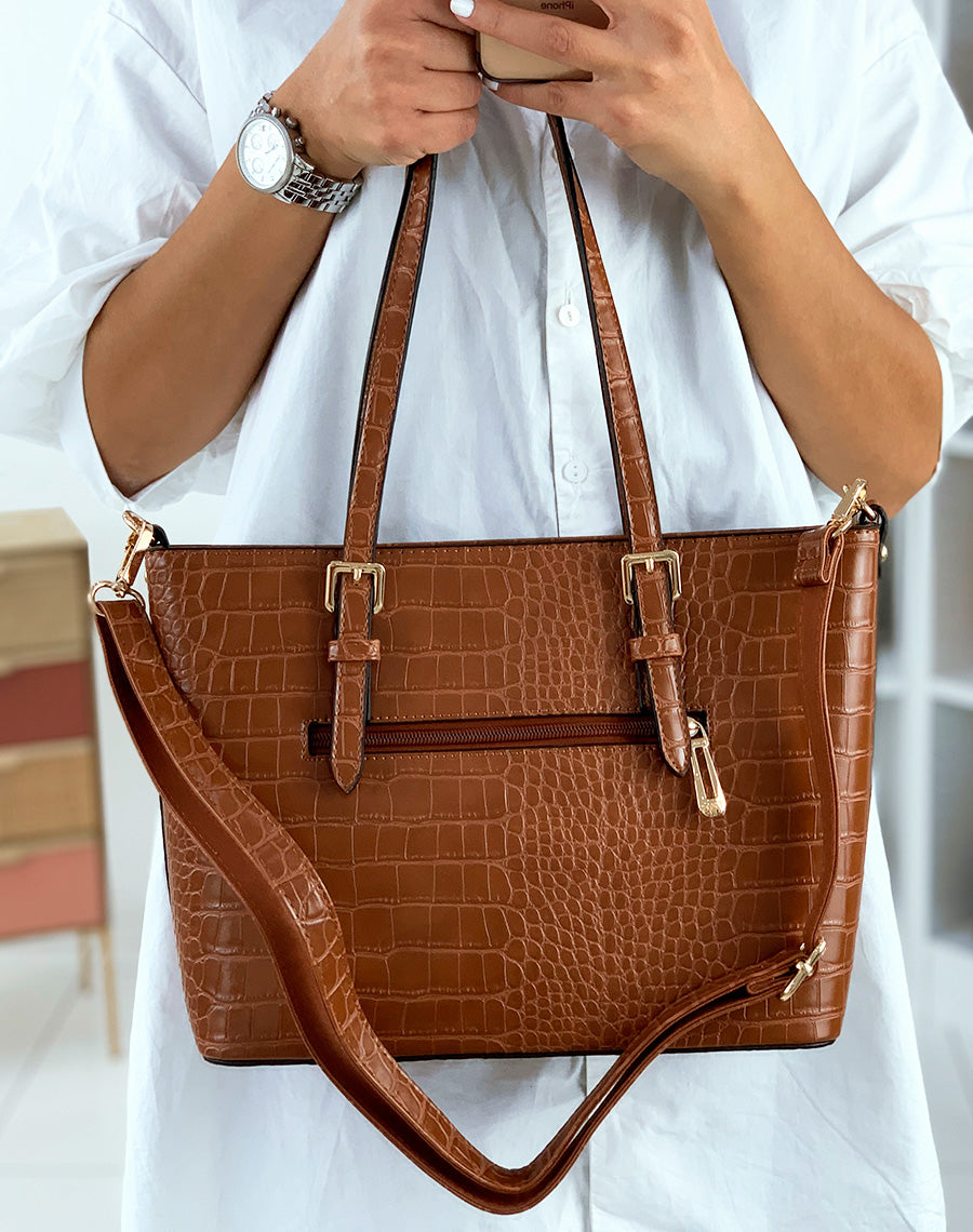 Sac à main camel effet croco