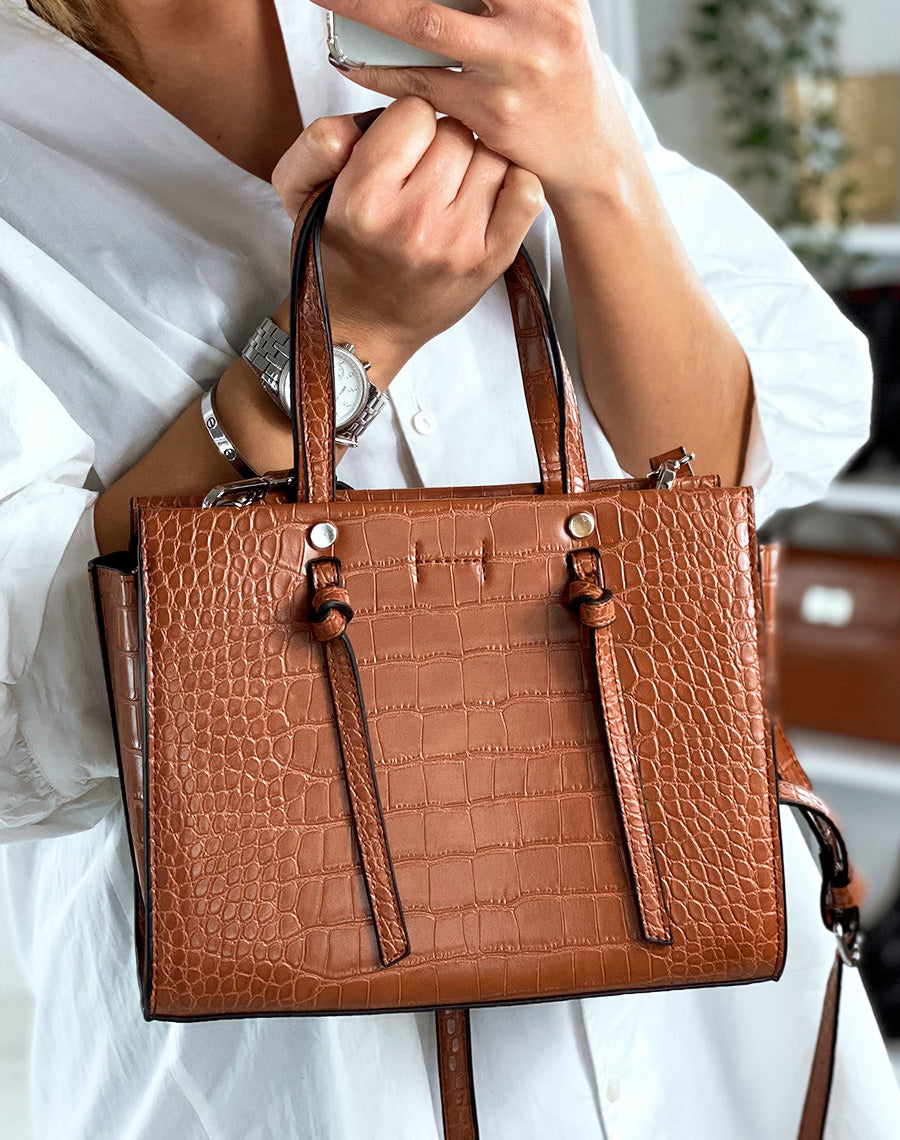 Sac à main camel effet croco