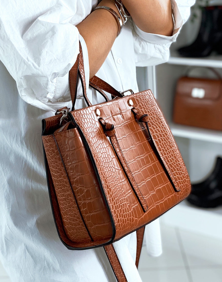 Sac à main camel effet croco