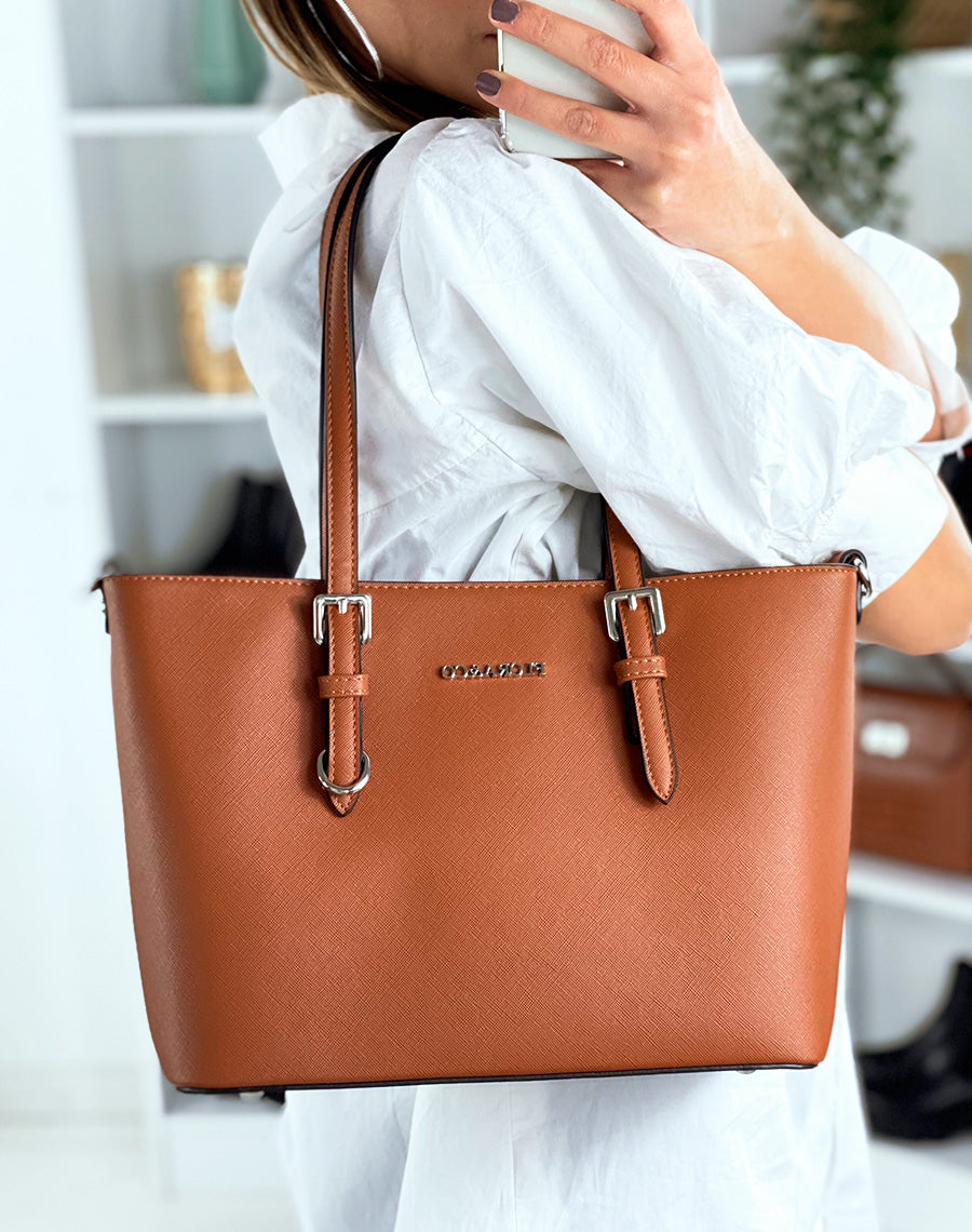 Sac à main camel en simili cuir