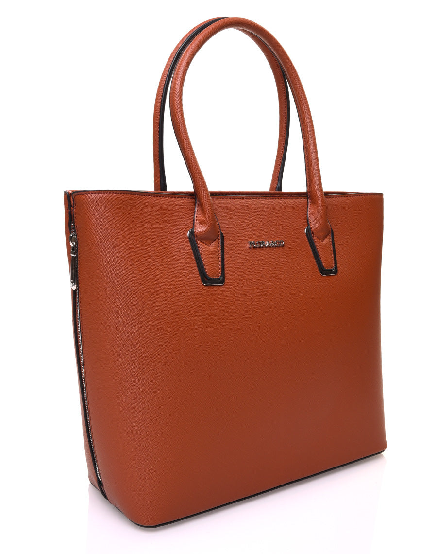 Sac à main camel à fermetures éclaires