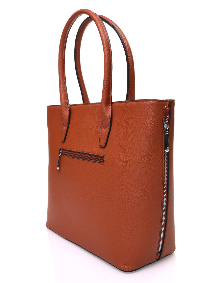 Sac à main camel à fermetures éclaires