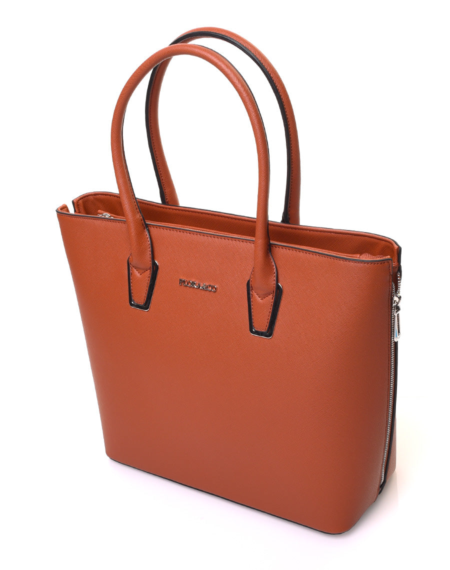 Sac à main camel à fermetures éclaires