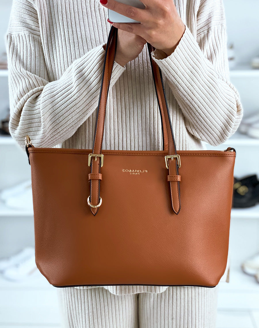 Sac à main camel grainé