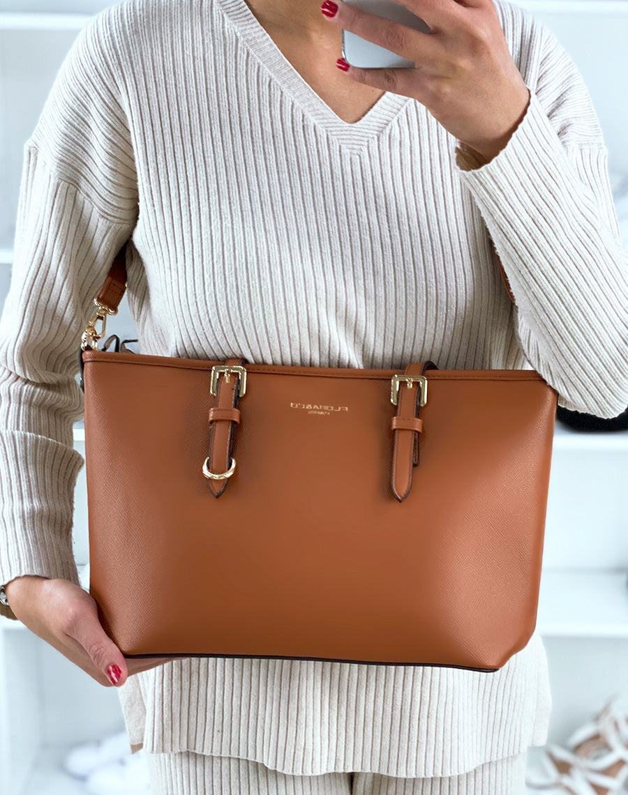 Sac à main camel grainé