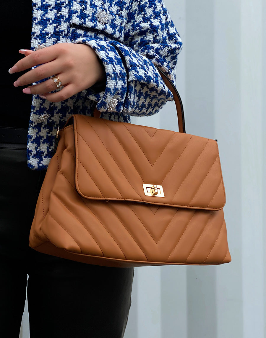 Sac à main camel matelassé