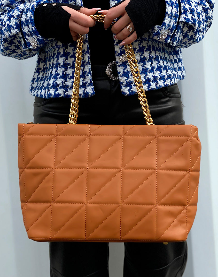 Sac à main camel matelassé à chaine dorée