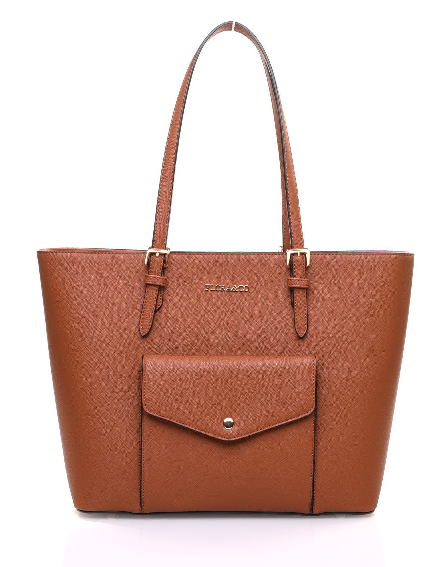 Sac à main camel poche extérieure pression