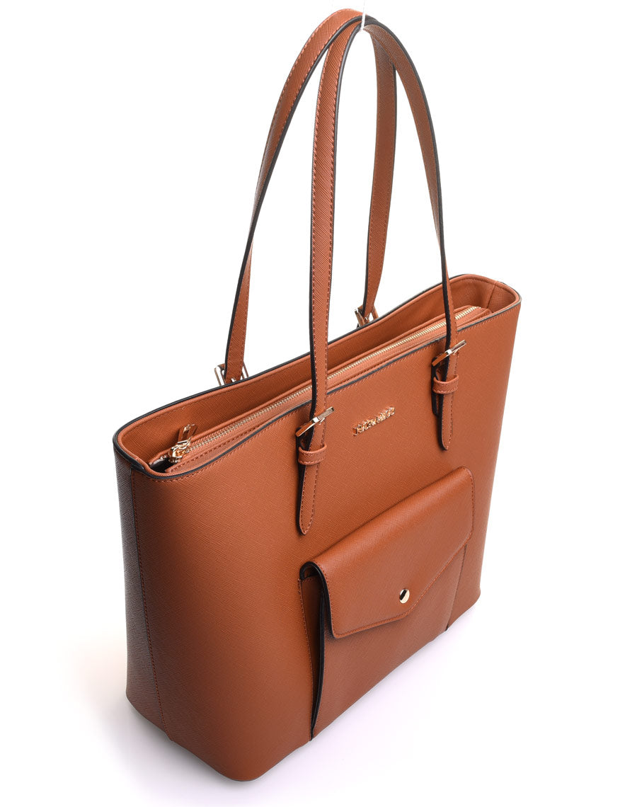 Sac à main camel poche extérieure pression