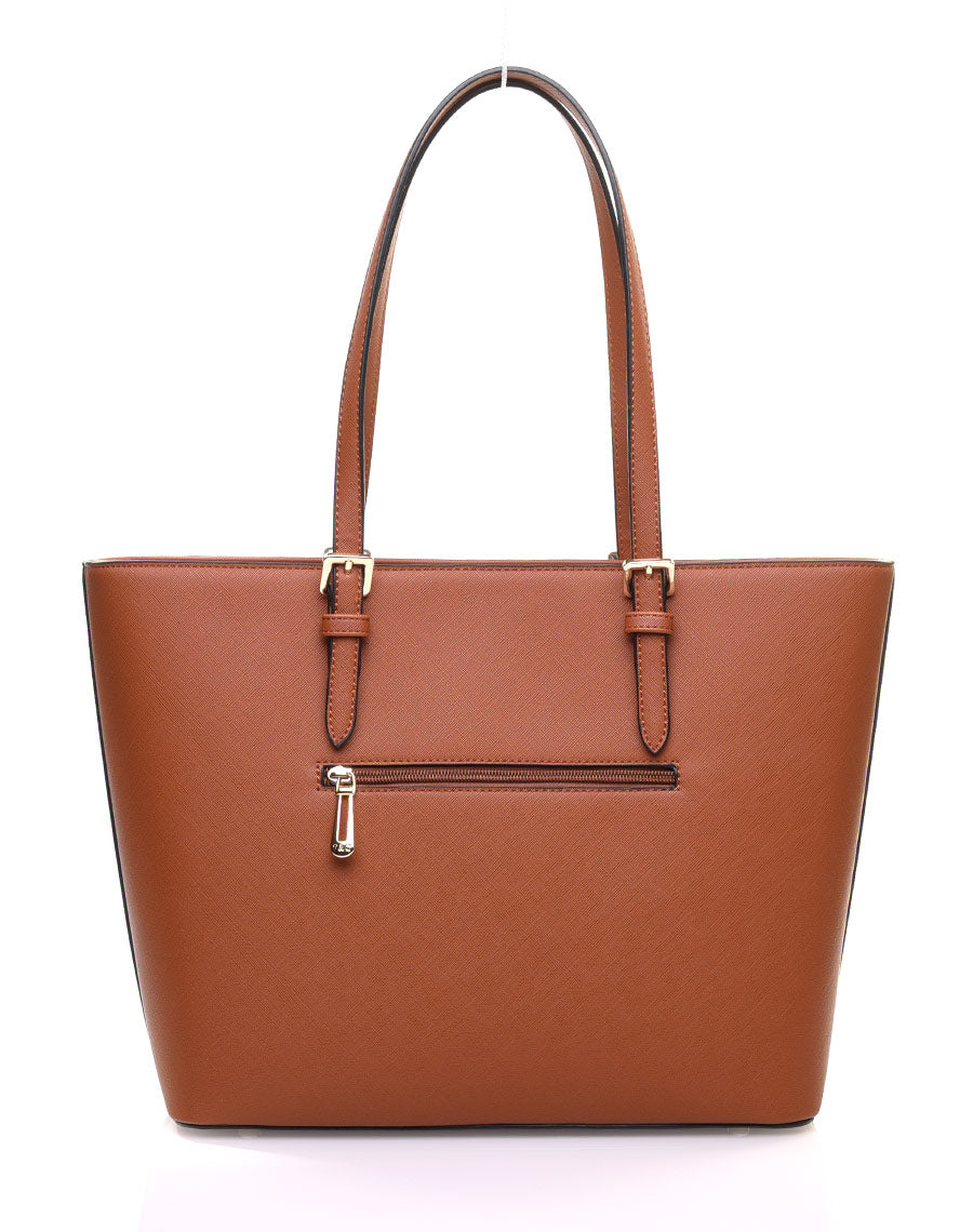 Sac à main camel poche extérieure pression