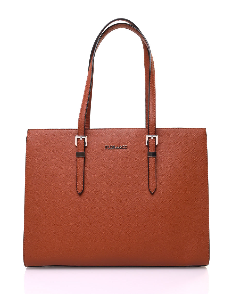 Sac à main camel rigide de forme rectangulaire