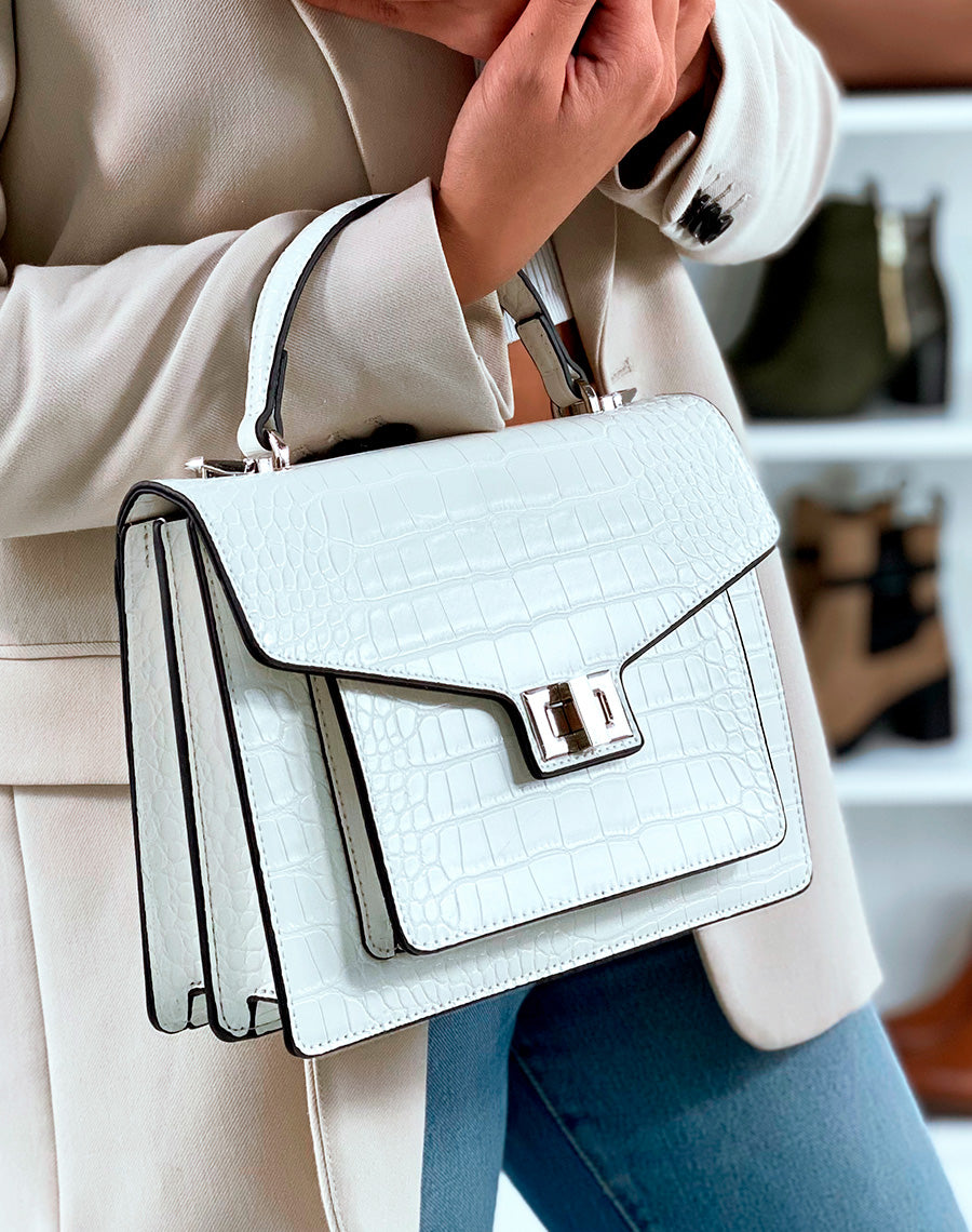 SAC ? MAIN CLASSE BLANC EFFET CROCO
