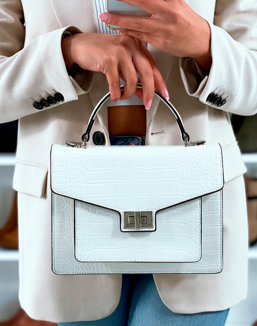 SAC ? MAIN CLASSE BLANC EFFET CROCO