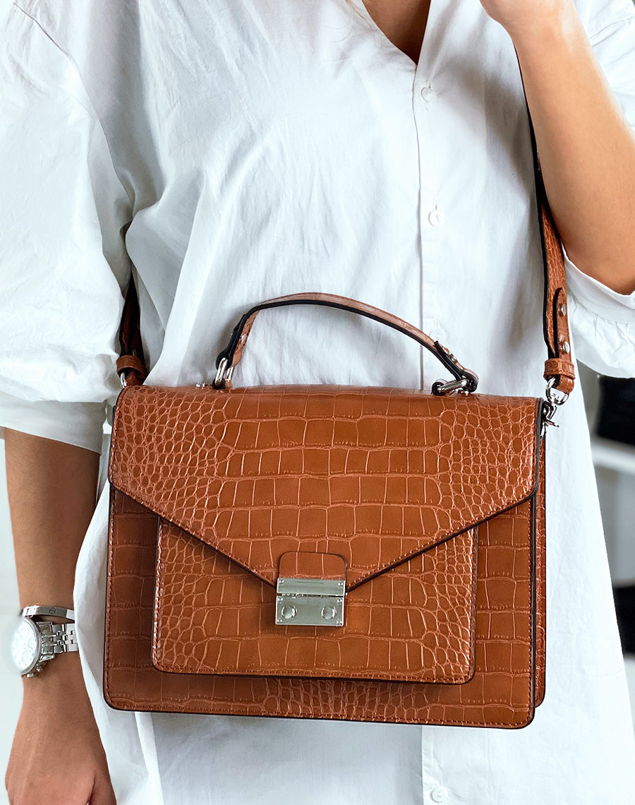 Sac à main effet croco camel