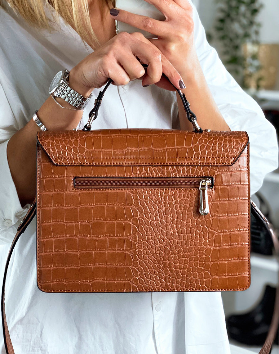 Sac à main effet croco camel