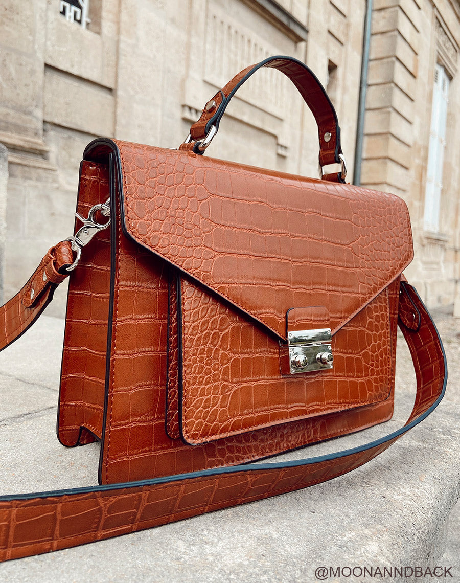Sac à main effet croco camel