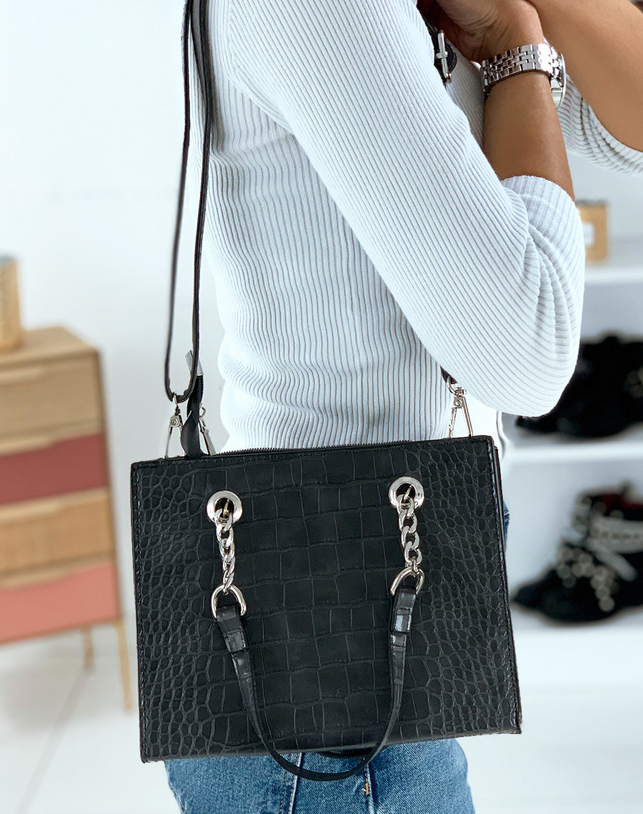 Sac à main effet croco gris