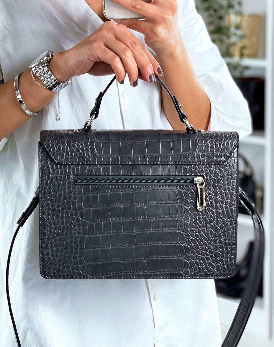 Sac à main effet croco gris