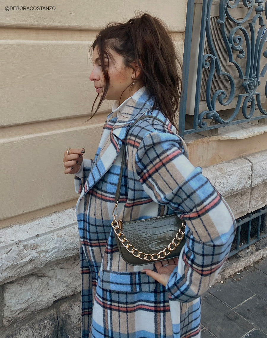 Sac à main effet croco kaki à chaine dorée