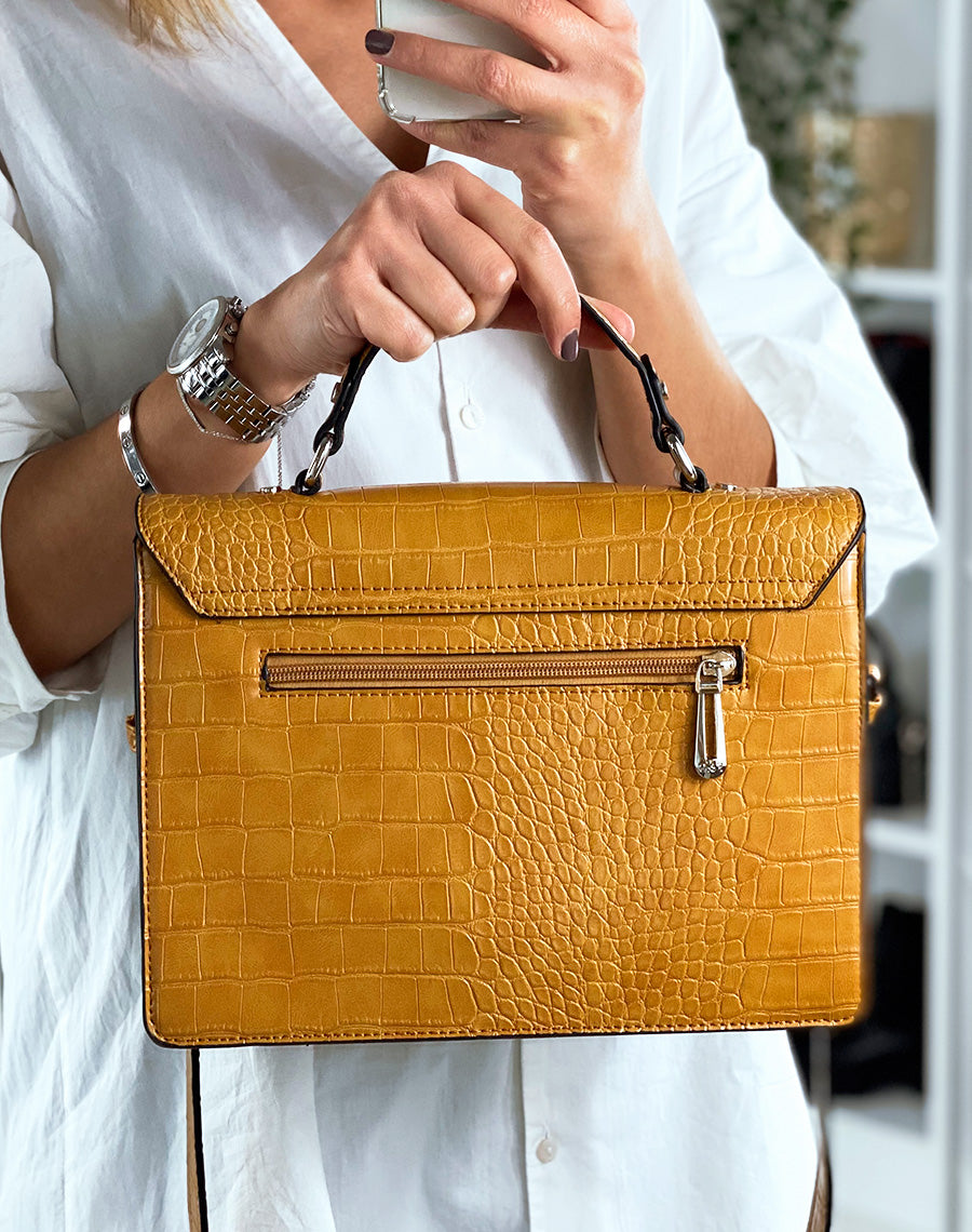 Sac à main effet croco moutarde